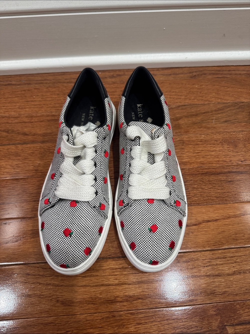 kate spade New York Apple Embroidered Canvas Sneakers - White/Black/Red